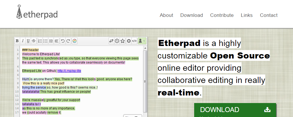 Etherpad Word Processors Online